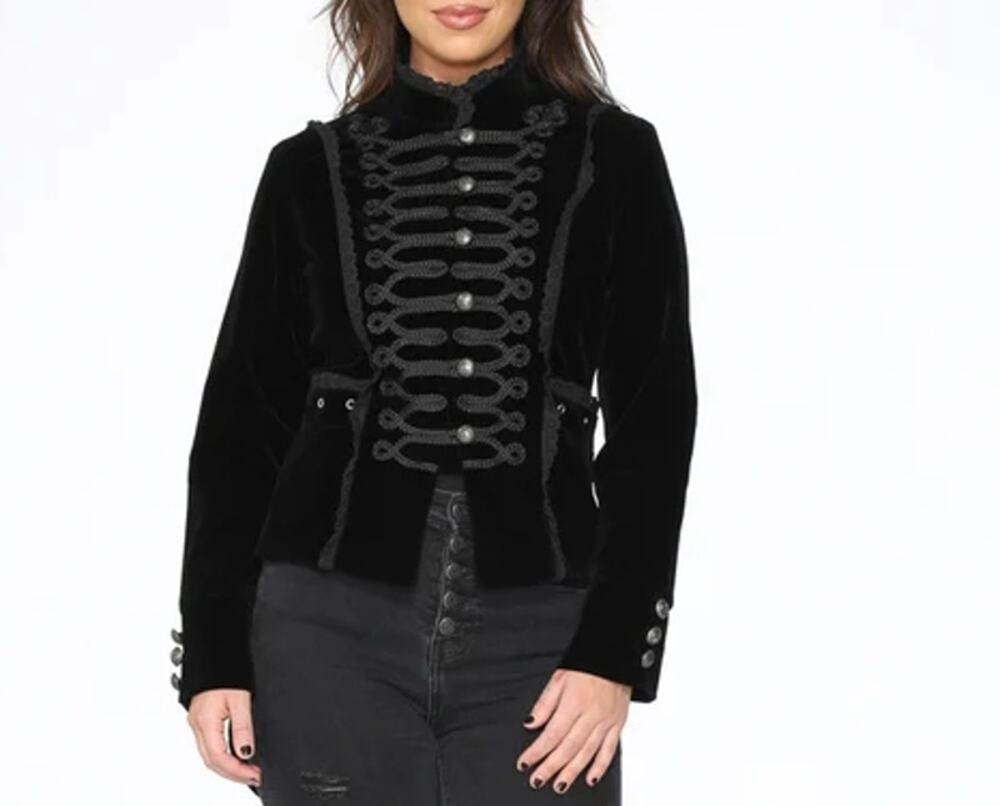 Orchid Bloom Black Velvet Tailed Jacket with Linen Corset Sz 6 Goth Victorian